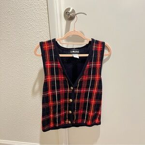Vintage 90s Plaid Knit Sweater Vest (55% Ramie, 45% Cotton)